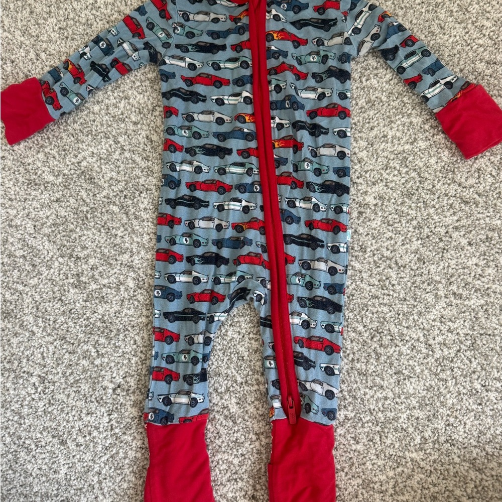 Posh Peanut Blue and Red Car Print Footie